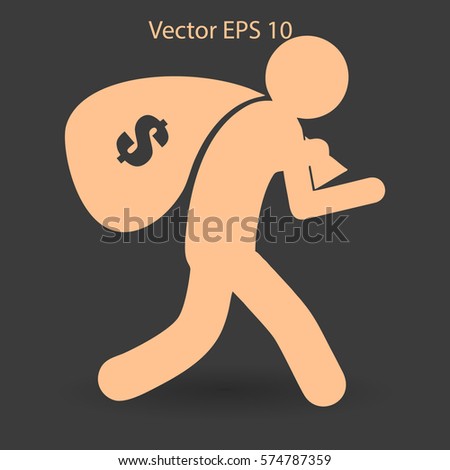 Thief with bag of money vector illustration