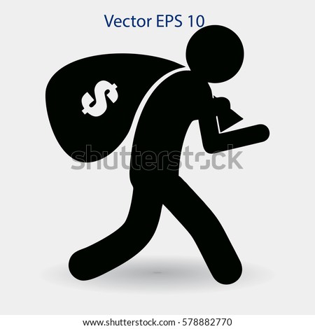 Thief with bag of money vector illustration