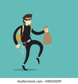 Thief with bag. Vector illustration.