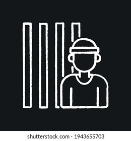 Thief behind bars chalk icon. Law enforcement. Protection equipment. Thin line contour symbols. Isolated vector outline illustrations. 