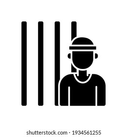 Thief behind bars icon. Law enforcement. Protection equipment. Thin line contour symbols. Isolated vector outline illustrations.