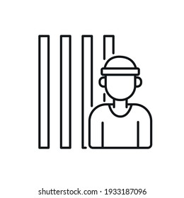 Thief behind bars linear icon. Law enforcement. Protection equipment. Thin line contour symbols. Isolated vector outline illustrations. Editable stroke