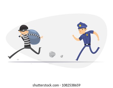 A thief is being chased by a police