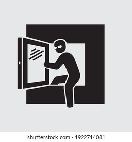 Thief Breaking Into House Through The Window Vector Icon