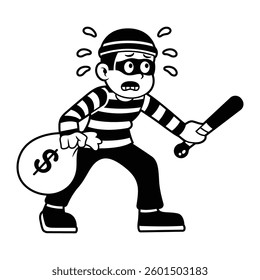 Thief bring money with anxious expression cartoon. Vector icon illustration isolated on white background