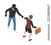 Thief burglar robber isometric composition with isolated fraud view with criminal wearing mask vector illustration