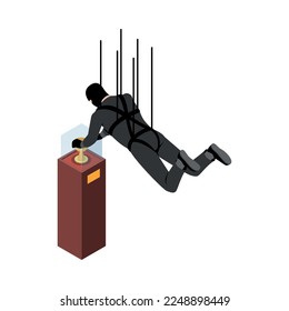 Thief burglar robber isometric composition with isolated fraud view with criminal wearing mask vector illustration