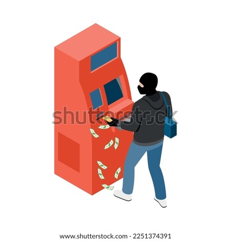 Thief burglar robber isometric composition with isolated fraud view with criminal wearing mask vector illustration