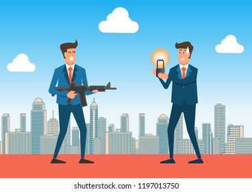 thief businessman rob another idea with the gun.concept business artwork,vector illustration