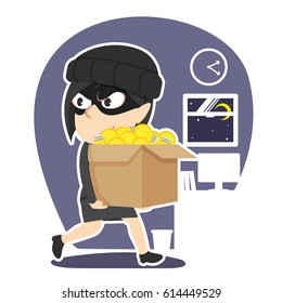 thief businesswoman stealing box of ideas