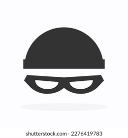 Thief with cap black icon. Criminal logo. Vector illustration in a flat trendy style. Vector illustration isolated on white background.