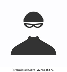 Thief with cap black icon. Criminal logo. Vector illustration in a flat trendy style. Vector illustration isolated on white background.