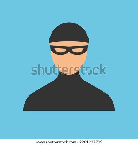 Thief with cap black icon. Criminal logo. Vector illustration in a flat trendy style. Vector illustration.