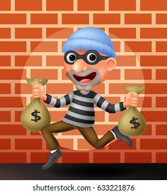 Thief carrying bag of money 