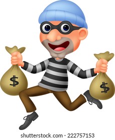 Thief Carrying Bag Of Money With A Dollar Sign