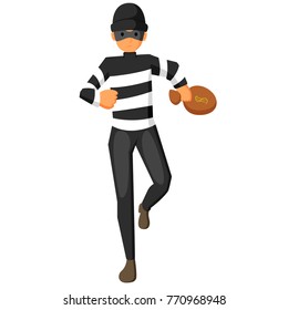 Thief carrying bag of money with a dollar sign