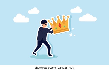 A thief carrying a crown, illustration of unethical business behavior sabotaging a leading company