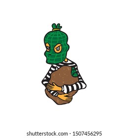 Thief cartoon characters carry a sack of money vector illustration
