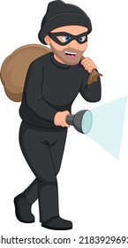 Dieb-Cartoon auf weißem Hintergrund