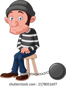 Thief cartoon sitting and prisoner chain ball