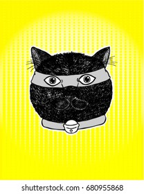 Thief Cat Face, hand drawn vector art