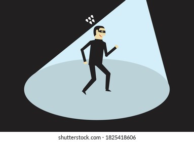 The thief was caught secretly in the dark, Vector illustration in flat style