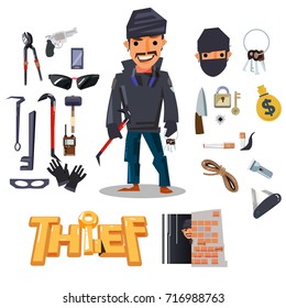 thief character design with tools. logotype - vector illustration