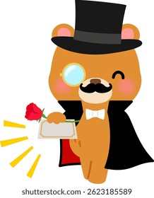 A thief character offering a card and a rose