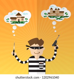 thief character on orange background, protection vector illustration.