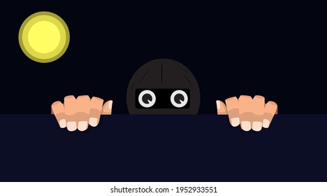 The thief climbed the high and wide brick walls, the walls of the house. Fence wall