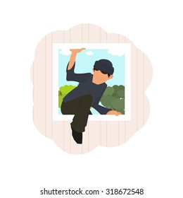 thief climbs through the window of the house. Vector illustration in a flat style.