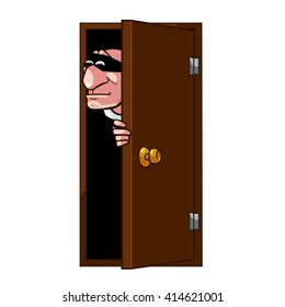 Thief is coming at the door, vector art and illustration.