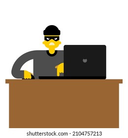Thief at computer. online steal. Internet stealing