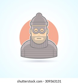 Thief, criminal, robber icon. Avatar and person illustration. Flat colored outlined style.