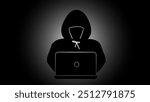 Thief, Criminal, Robber, Scammer, Hacker icon logo isolated, Thief mask with eye slits, security and fraud symbols isolated, Burglary thief icon. Cyber criminal with laptop stealing user personal data