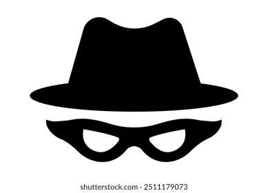 Thief, Criminal, Robber, Scammer, Hacker icon logo isolated, Thief mask with eye slits, security and fraud symbols isolated, Burglary thief icon. Cyber criminal with laptop stealing user personal data