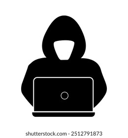 Ladrão, Criminoso, Ladrão, Golpista, Ícone de hacker isolado, Máscara de ladrão com fendas de olho, símbolos de segurança e fraude isolados, Ícone de ladrão de roubo. Criminoso cibernético com laptop roubando dados pessoais do usuário