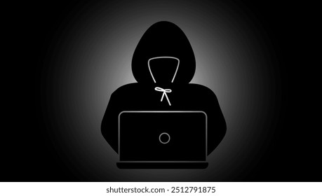 Ladrón, criminal, ladrón, estafador, logotipo de icono de hacker aislado, máscara de ladrón con hendiduras en los ojos, seguridad y símbolos de fraude aislados, icono de ladrón de robo. Delincuente cibernético con portátil robando datos personales del usuario