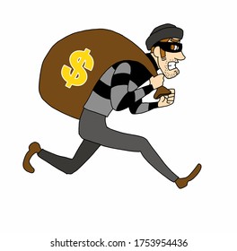 The thief is escaping isolate on white background.vector illustration