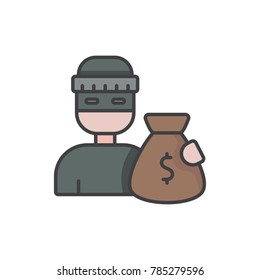 Thief flat line colored icon.