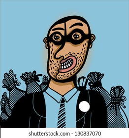 Thief with goggle mask and bags