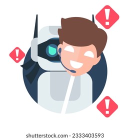 Robot del ladrón Hacker Ai disfrazado de voz humana. fraude estafa y robo de datos privados en dispositivos. ilustración vectorial de diseño plano para el concepto de conciencia del delito cibernético.