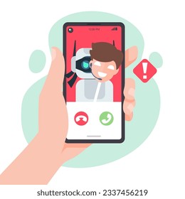 Thief Hacker Ai robot disguised as a Human voice on smartphone. Fraud scam and steal private data on devices. vector illustration flat design for cyber criminal awareness concept.