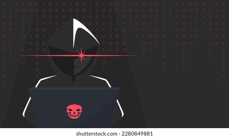 Thief Hacker attacks a web security by laptop. fraud scam blackmail and steal user private data on devices. vector illustration flat design for cyber criminal awareness concept.