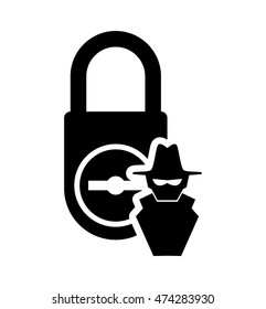 thief hacker padlock cyber security system protection silhouette icon. Flat and Isolated design. Vector illustration