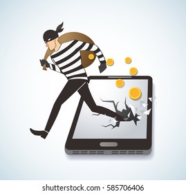 Thief Hacker Stealing Money On Smart Phone