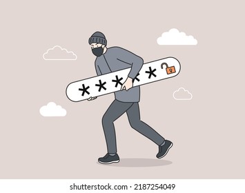 Thief. Hacker stealing sensitive data as passwords. Hand drawn style vector design illustrations.