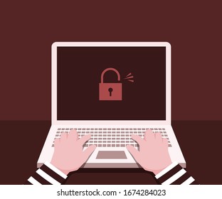 Thief are hacking your computer to steal important information inside your computer. Illustration about hacking.