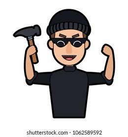 Thief with hammer cartoon
