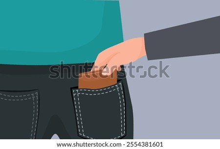 A thief hand stealing wallet from back pocket of pant